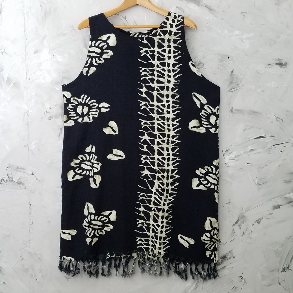 KOKO KNOT Black & White Tribal Fringed Sun Dress